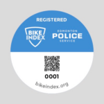 Image of an example sticker available from the Bike Index that you can place on your bike to help with theft prevention.