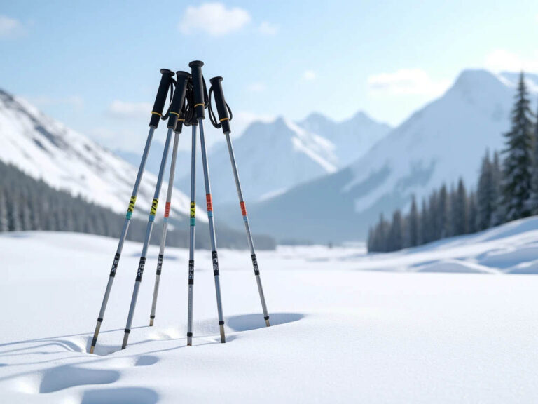 Image of several ski poles in the snow