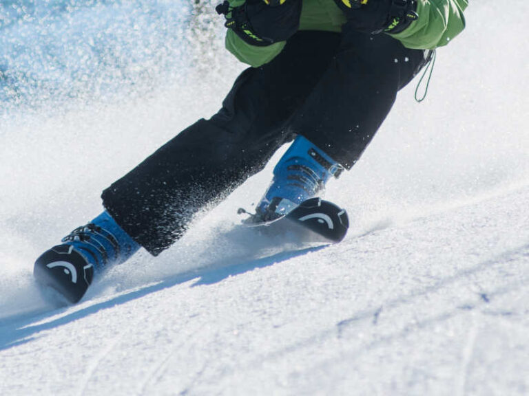 Picture of skis on icy snow.