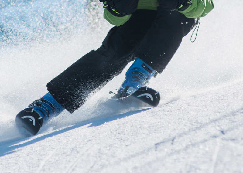 Picture of skis on icy snow.