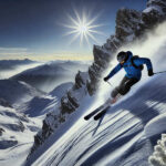 A person skiing down a powder slope