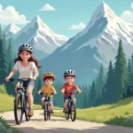 Family riding bikes illustration