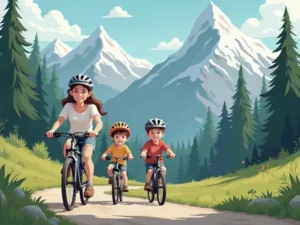 Family riding bikes illustration