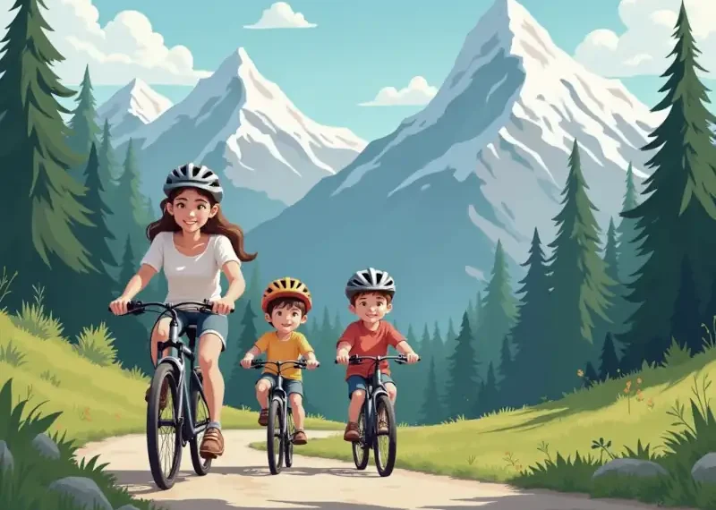 Family riding bikes illustration