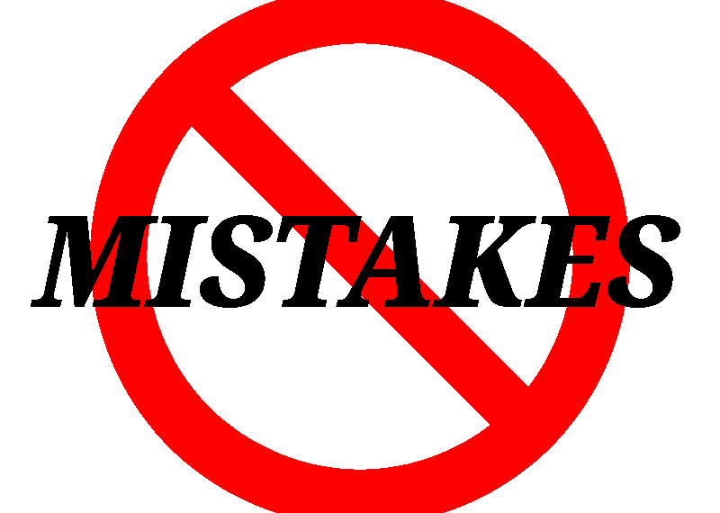 Image of the word 'mistakes' with the universal no symbol on it, representative of avoiding mistakes while buying mountain bike gear