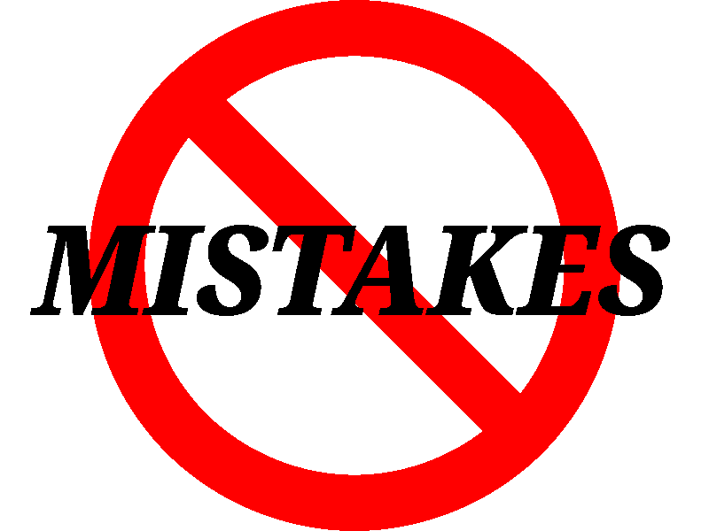 Image of the word 'mistakes' with the universal no symbol on it, representative of avoiding mistakes while buying mountain bike gear