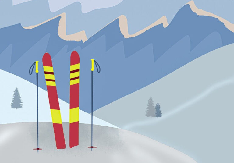 Image of ski poles and skis