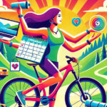 An image of a woman on a mountain bike juggling items representing the many things she needs to do everyday