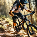 Image of a woman riding a mountain bike in the mountains on a trail, representing learning to mountain bike better.