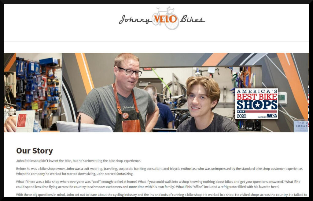 Image of Johnny Velo Bikes website