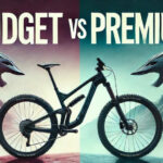 Image of a mountain bike with the words 'Budget vs Premium' representing mountain bike gear