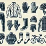 Image with iconic images of different gear needed for winter cycling.